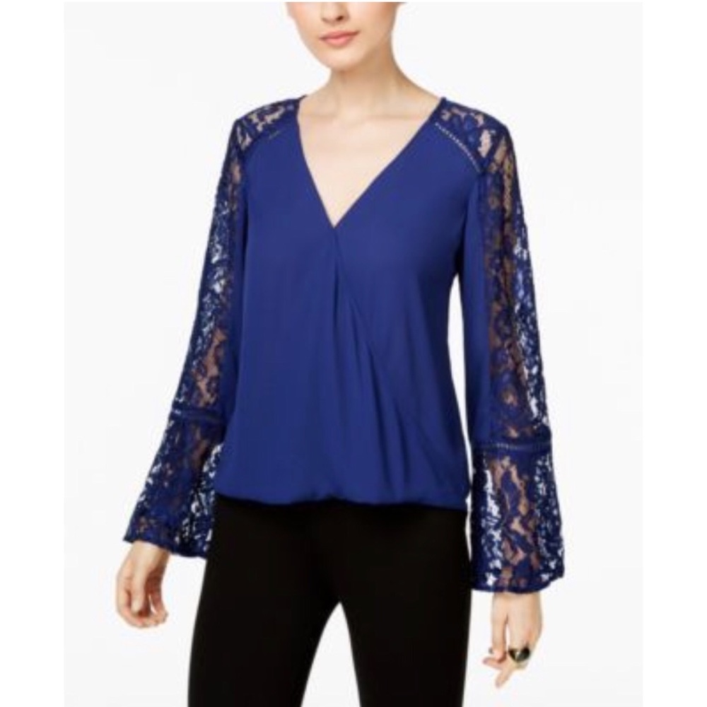 INC Intl Concepts Lace Inset Surplice Top